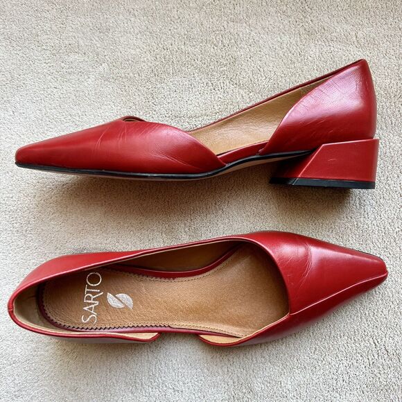 Sarto by Franco Sarto Monana Red Leather Slip On Flat Low Block Heel Women’s 6 M - Picture 1 of 16